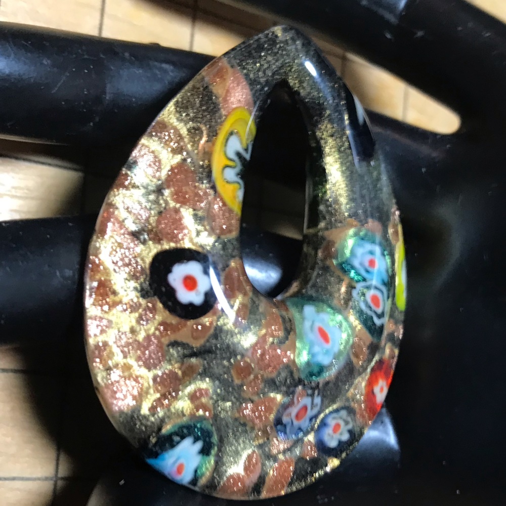 Millefiori Pendant Gold Copper Blue Red Black Multicolor Glass Tear Drop…